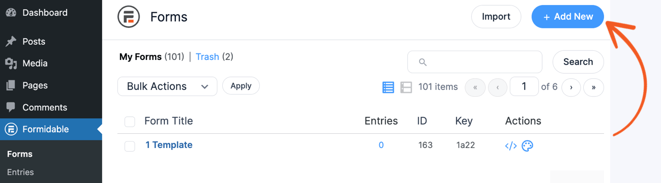 An Add New button to create a form
