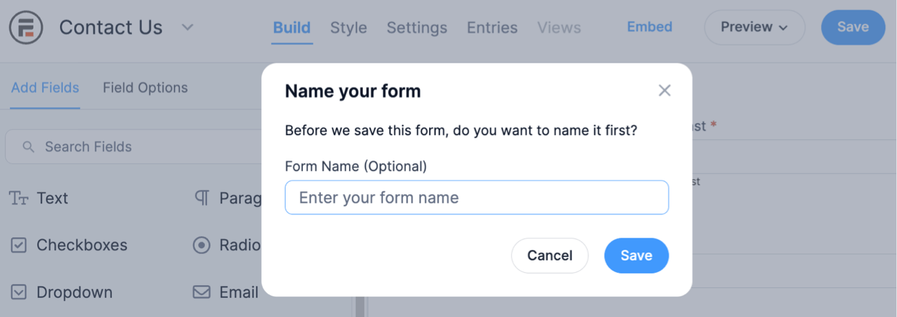 Enter a form name