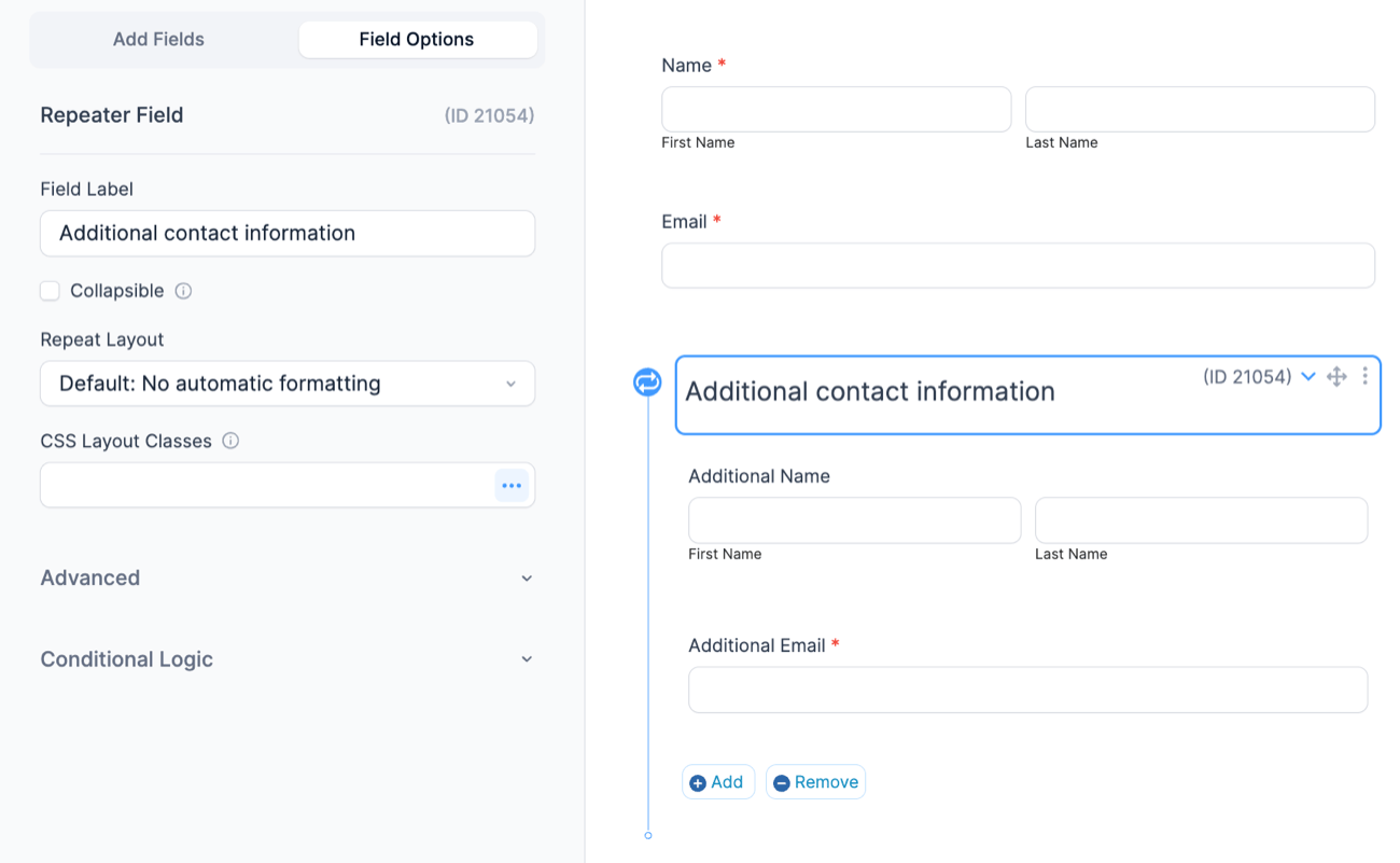 Add repeater fields to form