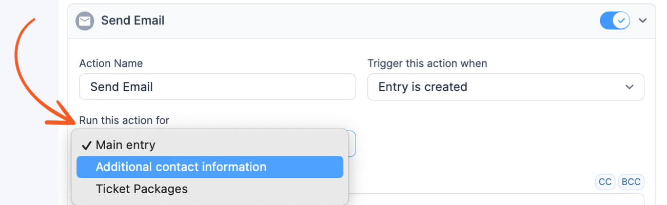 Repeater form action settings