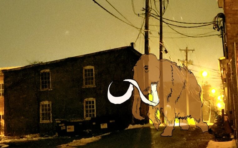 wp-1598110462838.jpg An illustration of a mammoth in a twilight city alley.