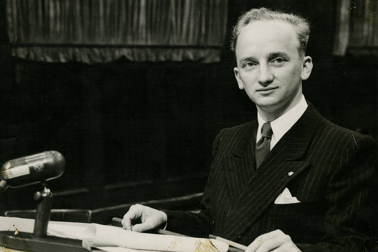 Mr. Ferencz during the Einsatzgruppen Trial in Nuremberg in 1947.
