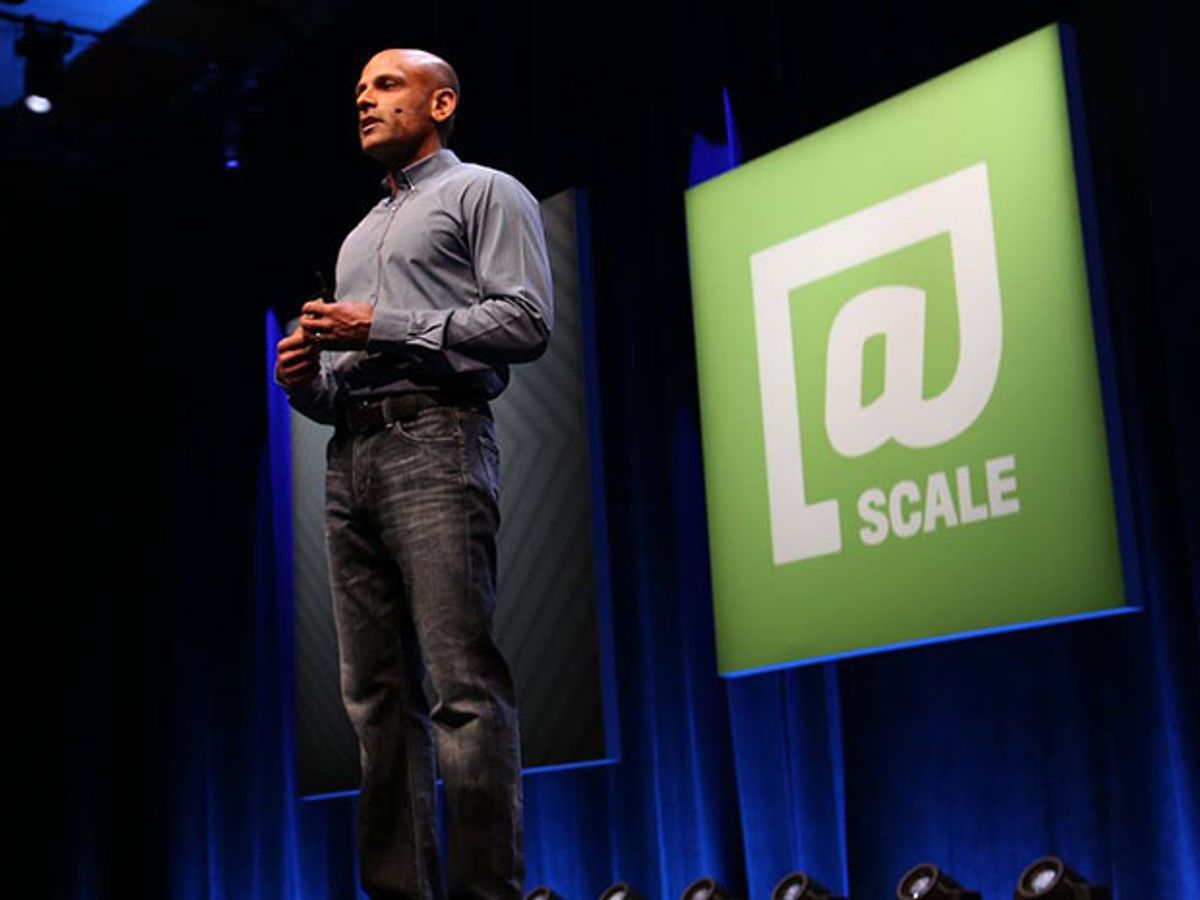 Facebook's Vice President of Engineering Jay Parikh addresses the engineers attending the third annual @Scale conference