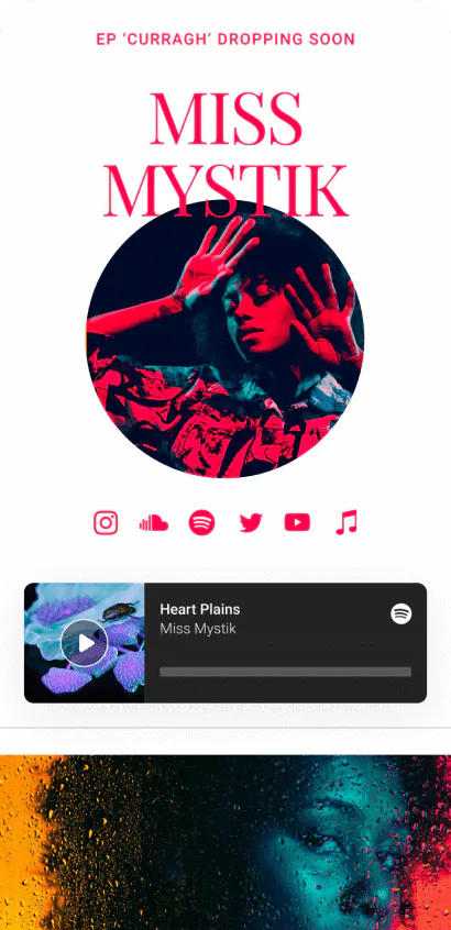 Expressive, energetic Bio Site template for a musician.