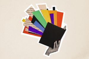Composite trend artwork sketch image 3d photo collage of huge black white silhouette hand hold book immerse yourself in new world fantasy imagination inspiration.