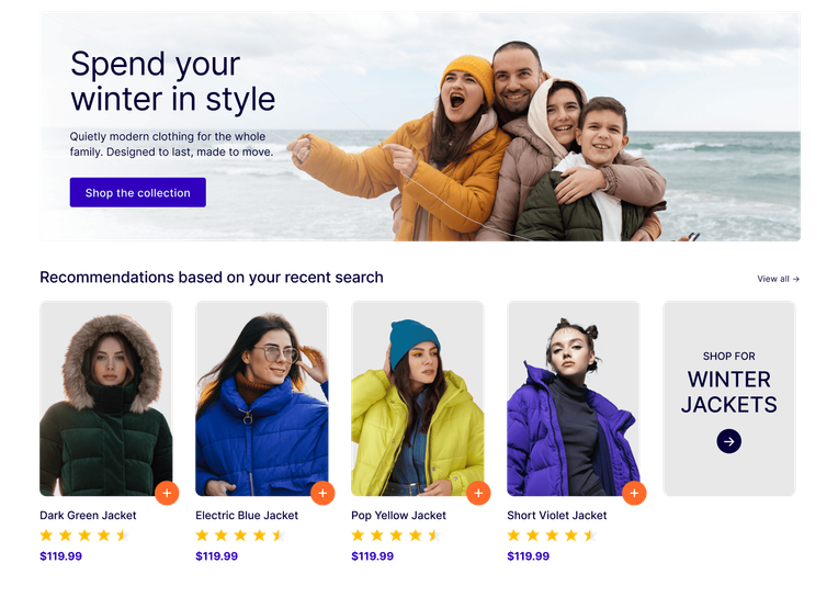 Personalized product recommendation widget based on each shopper's browsing history and purchase behavior.