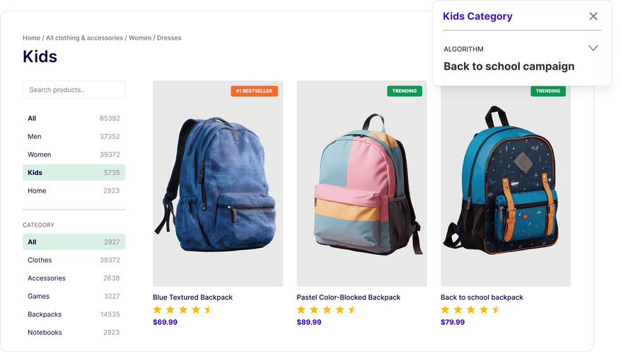 Campaign-driven product rankings for promoting seasonal collections and high-priority products.