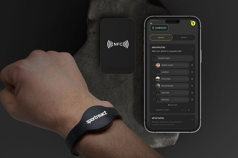 Sportreact Scan & Start feature including NFC reader and bracelets for instant athelte identification