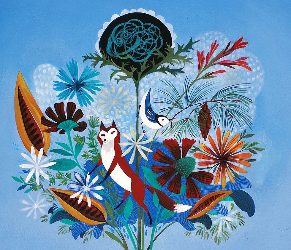 Ande Cook Painting of Fox and Nuthatch