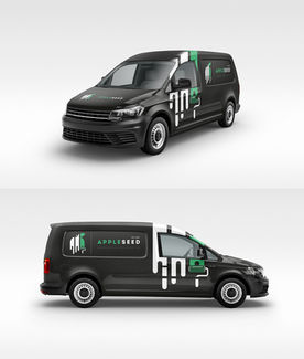 Appleseed brand creation project, wick van mocks.