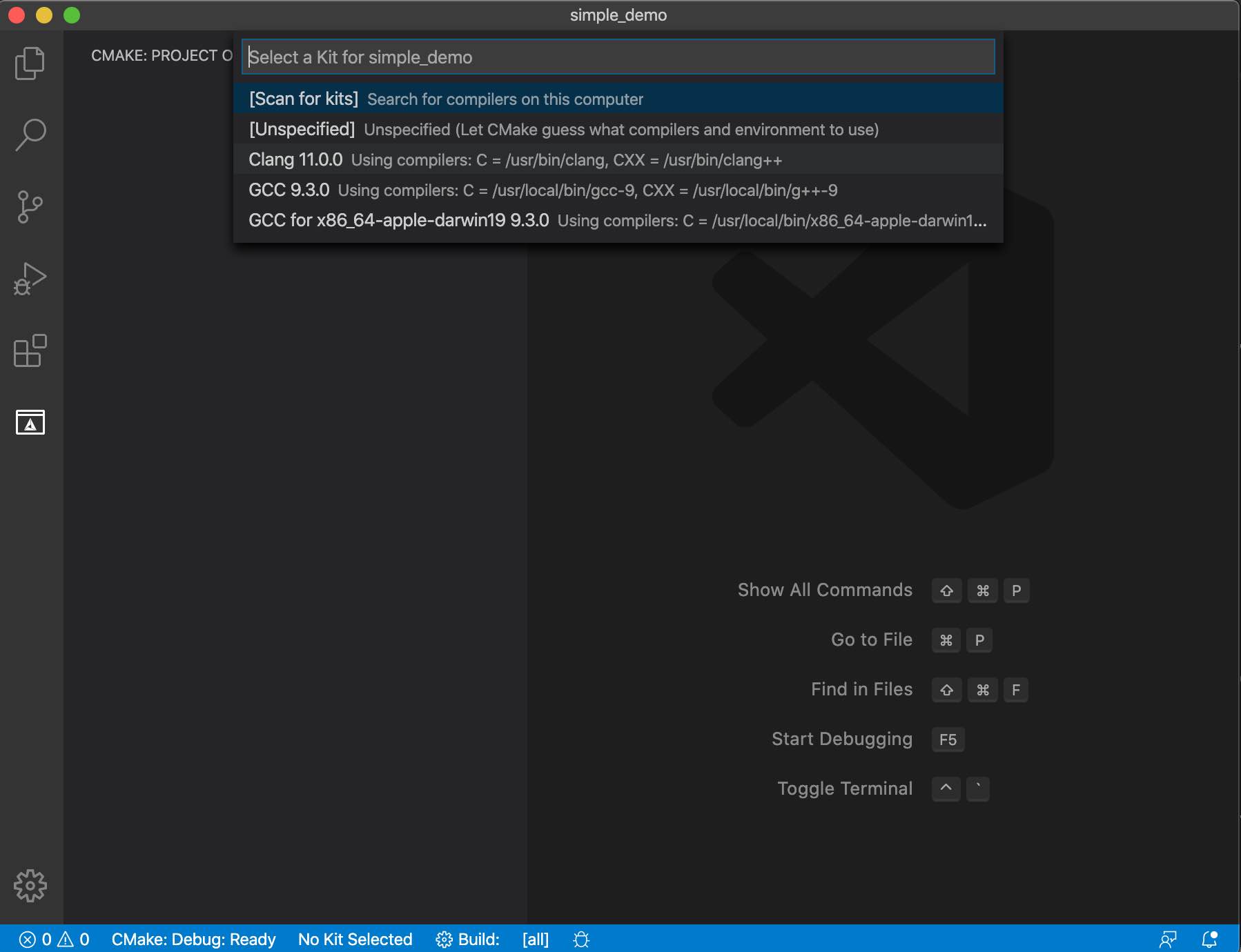 VS Code CMake Tools Kit Selection