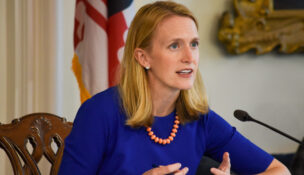 Brooke Lierman, comptroller of Maryland, speaks at a recent Board of Public Works meeting in Annapolis. (Robert Stewart/Capital News Service)