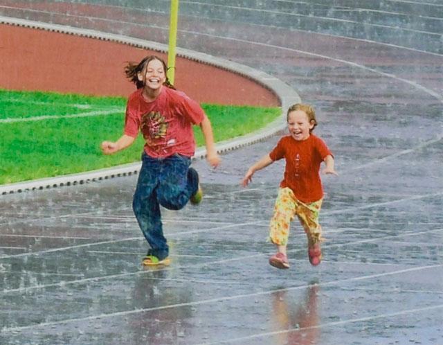 Children running in the rain 2008