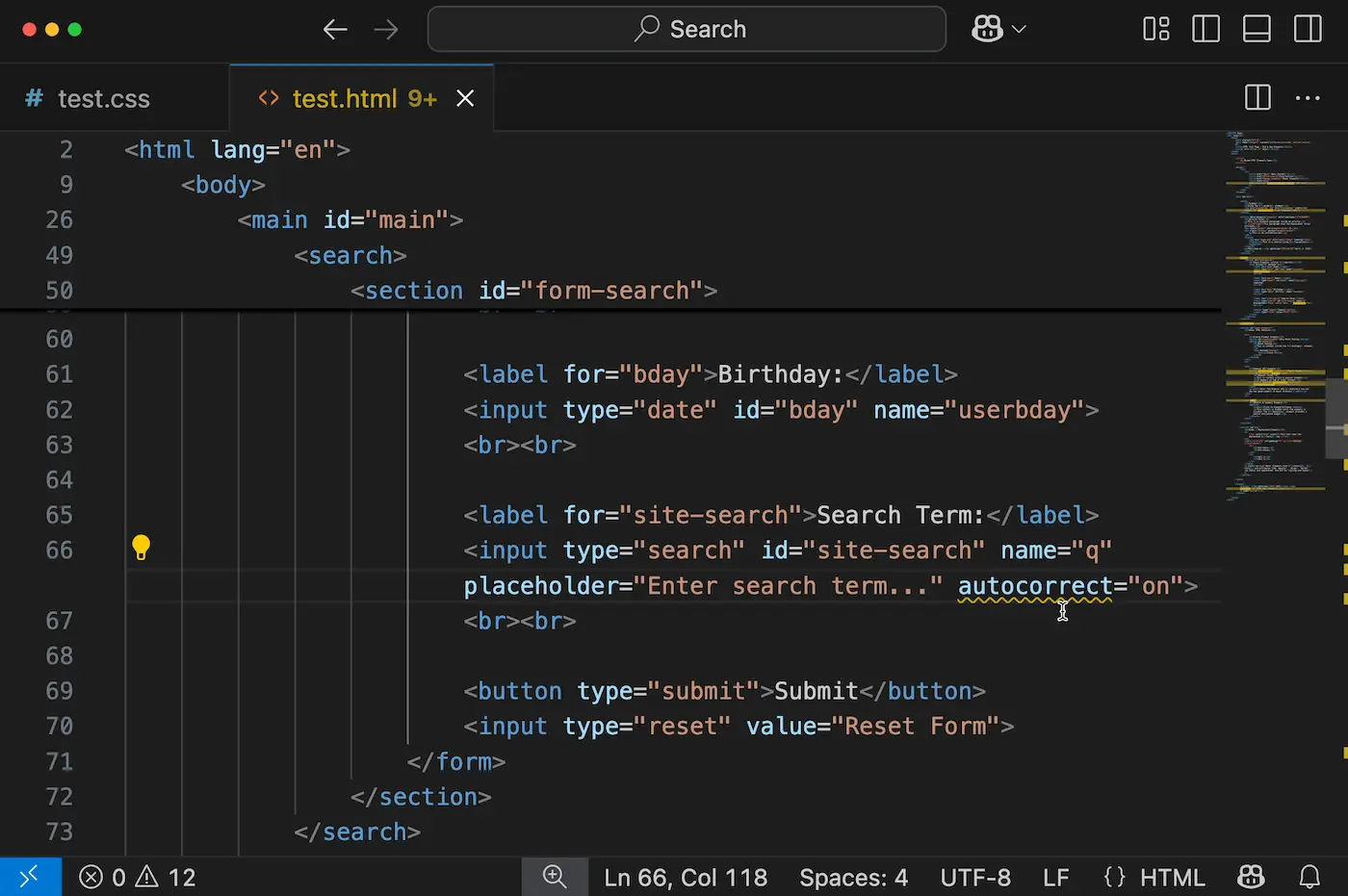 HTML ESLint برجسته می کند که ویژگی تصحیح خودکار هنوز خط پایه نیست، و آن هشدار را با یک نظر حذف می کند