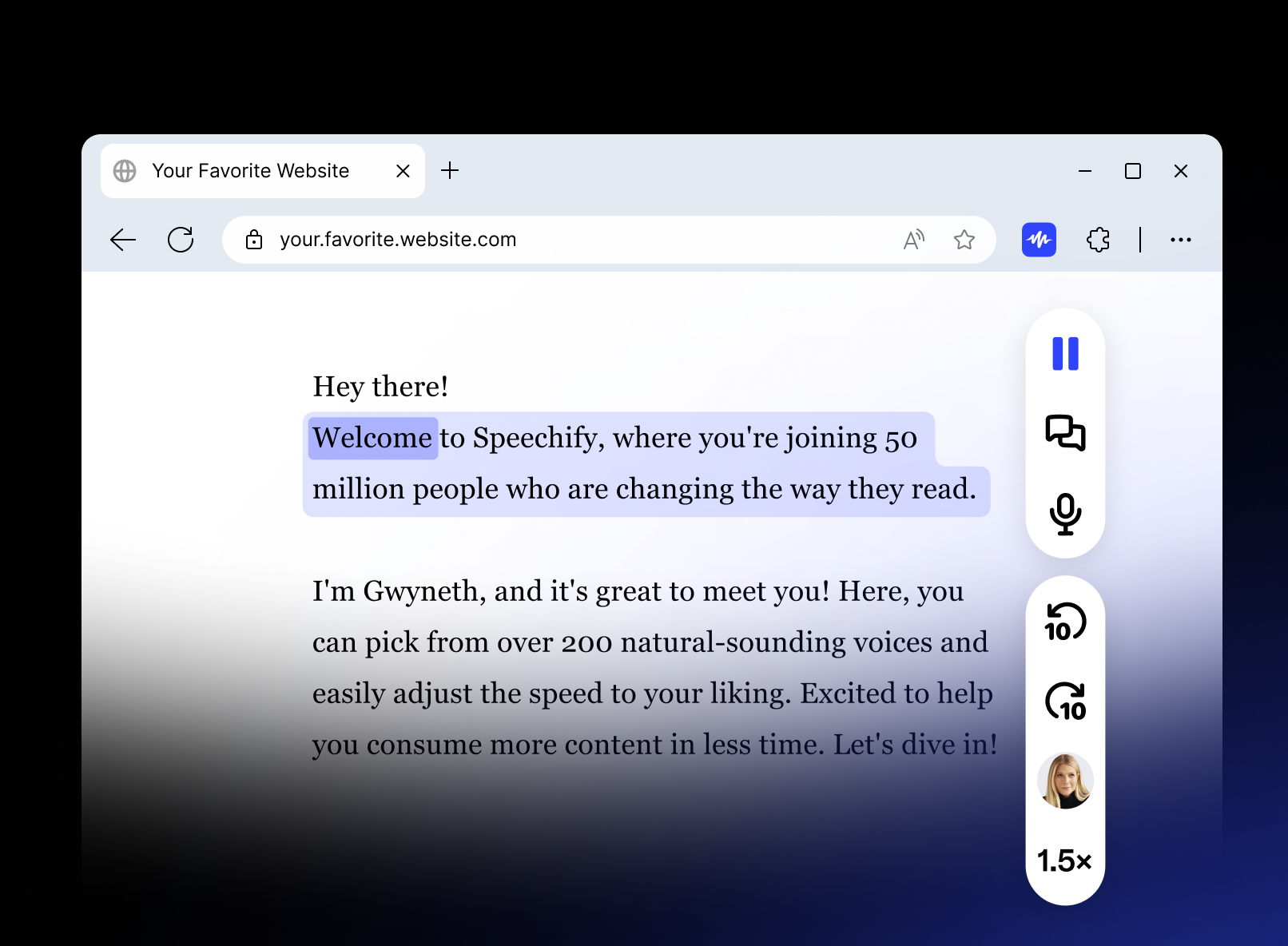Speechify Edge browser extension reading highlighted web page text
