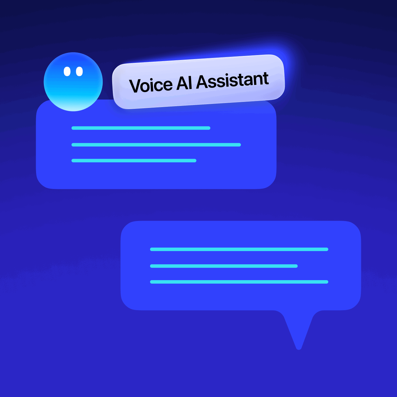 Voice AI assistant speech bubbles on a blue background