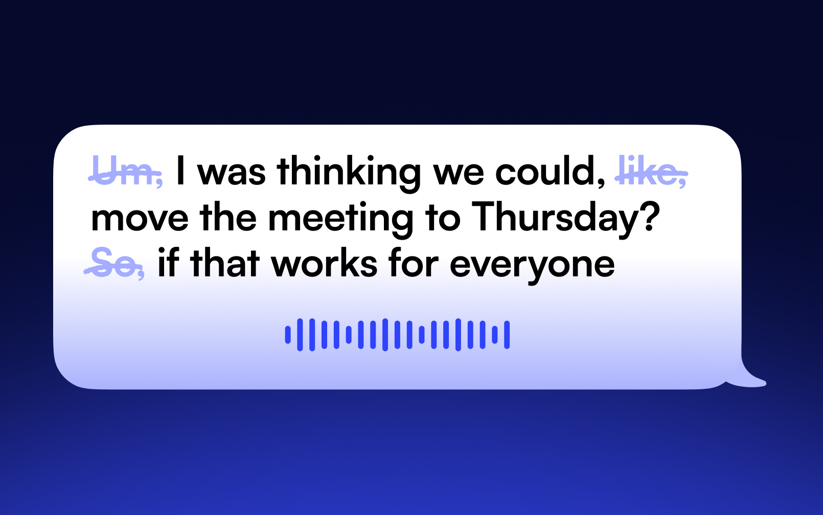 Edited transcript with filler words like “um,” “like,” and “so” crossed out