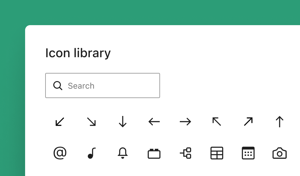 Screenshot of the icon block dialog, that lets you search and pick between icons.