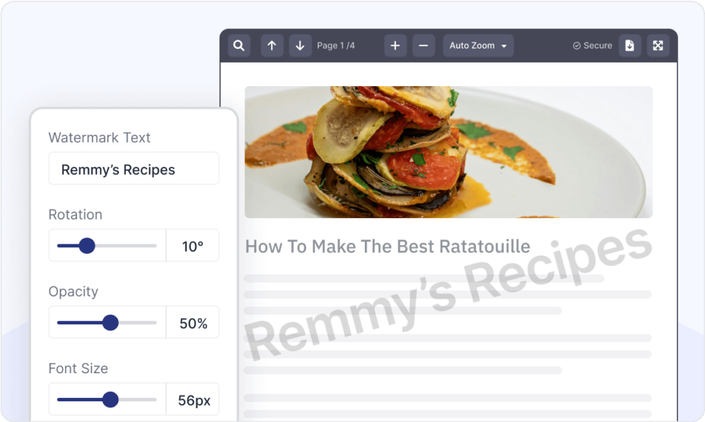 Customizable PDF watermark editor with text, rotation, and opacity controls for WordPress documents
