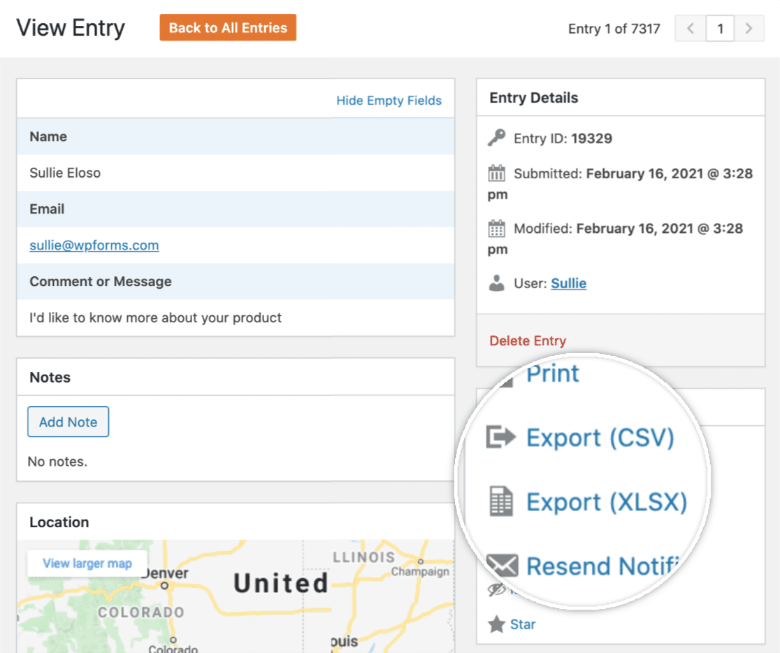 Export options in Single Entry - WPForms Export options in Single Entry