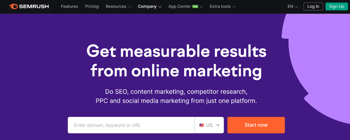 SEMRush Homepage - WPForms SEMRush homepage