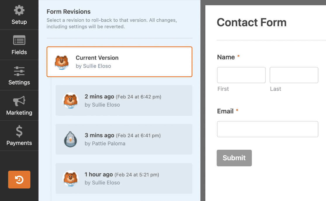 form-revisions-panel - WPForms Form revisions panel