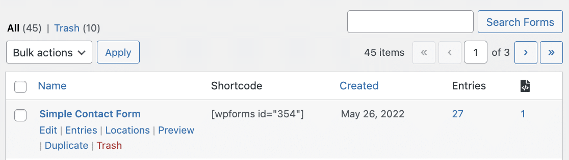 form-management-features - WPForms Le funzionalità di gestione dei moduli nella pagina Tutti i moduli