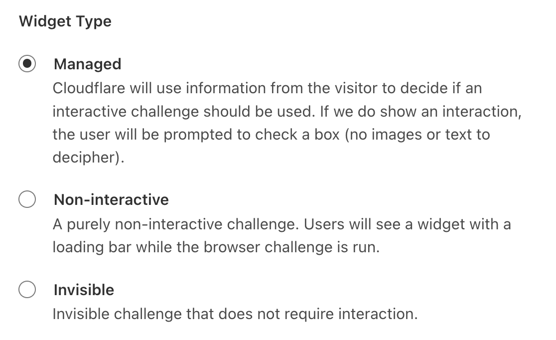 Tipo di widget Cloudflare Turnstile