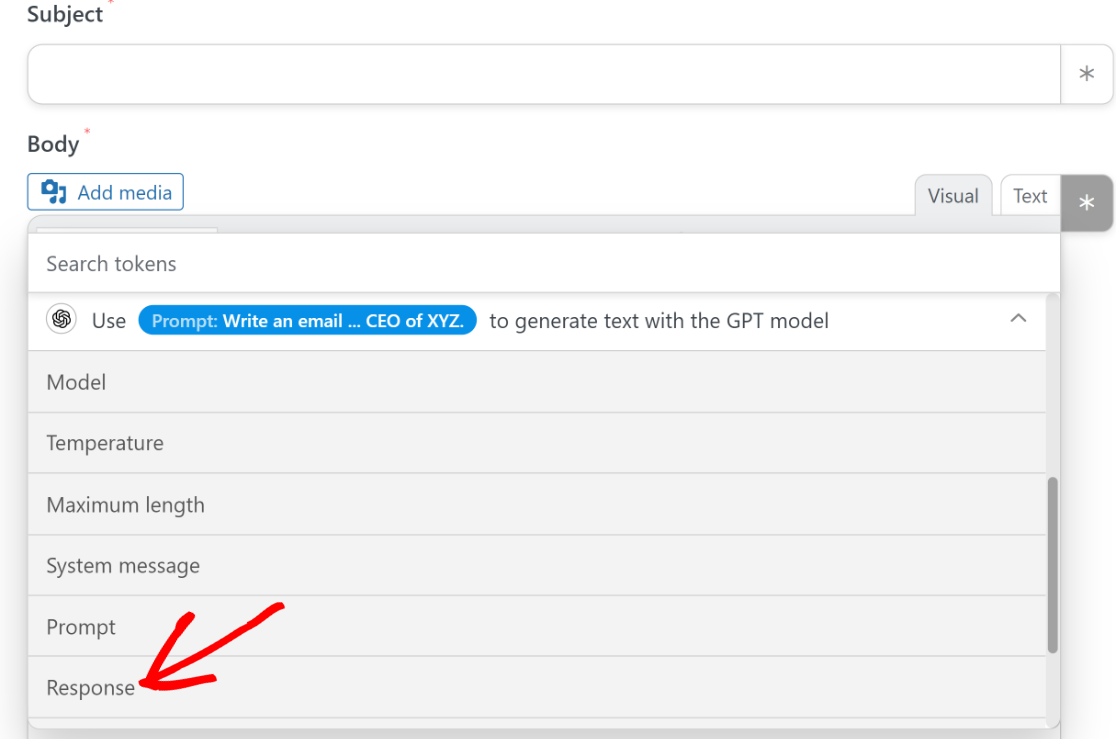 ChatGPT Response to Email field - WPForms Returning ChatGPT response to email