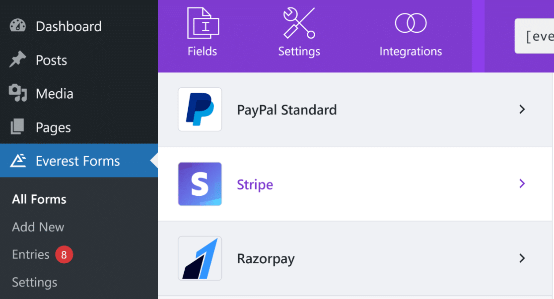 Everest Forms Payment Gateways - WPForms Supported payment gateways in Everest Forms