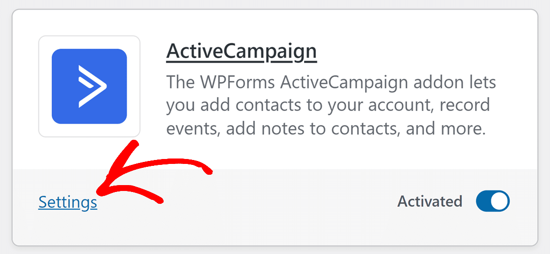 activated-addon-settings - WPForms Settings for the activated addon