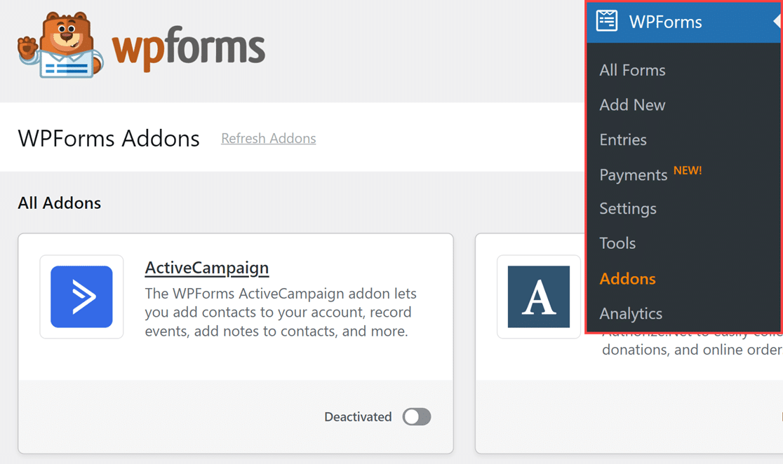 wpforms-addons-page - WPForms Opening the WPForms addons page