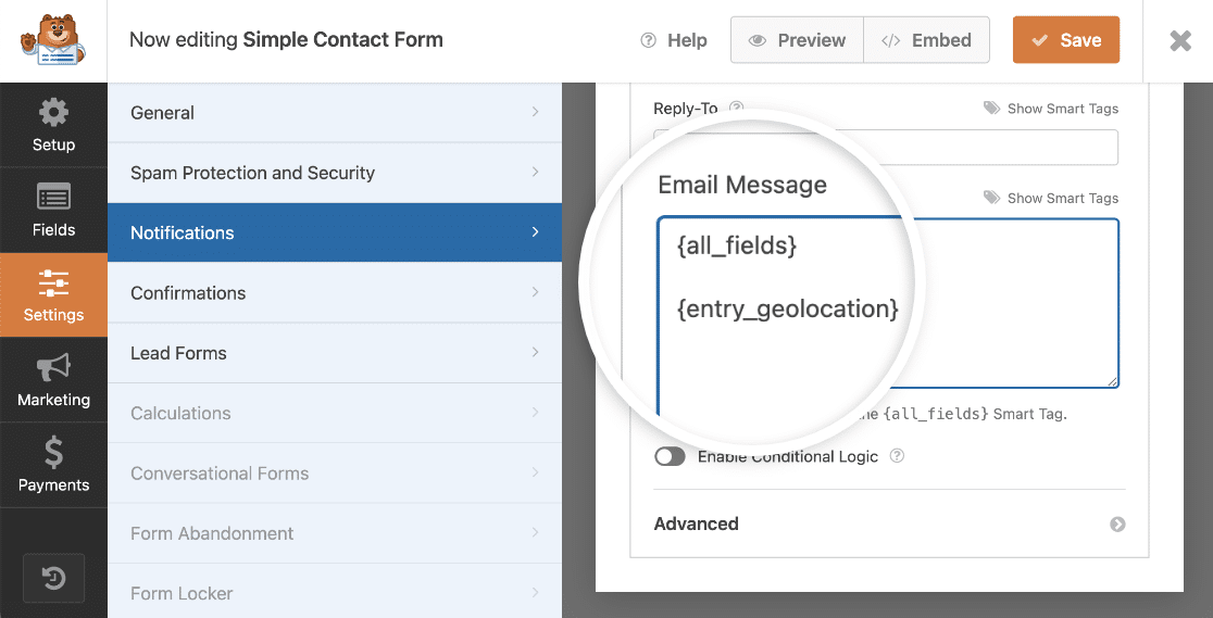 Entry Geolocation Smart Tag - WPForms Adding the {entry_geolocation} Smart Tag to an email notification