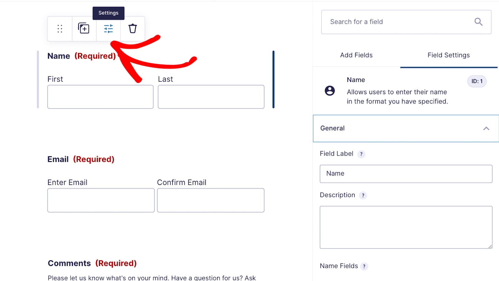 Editing the field settings in Gravity Forms