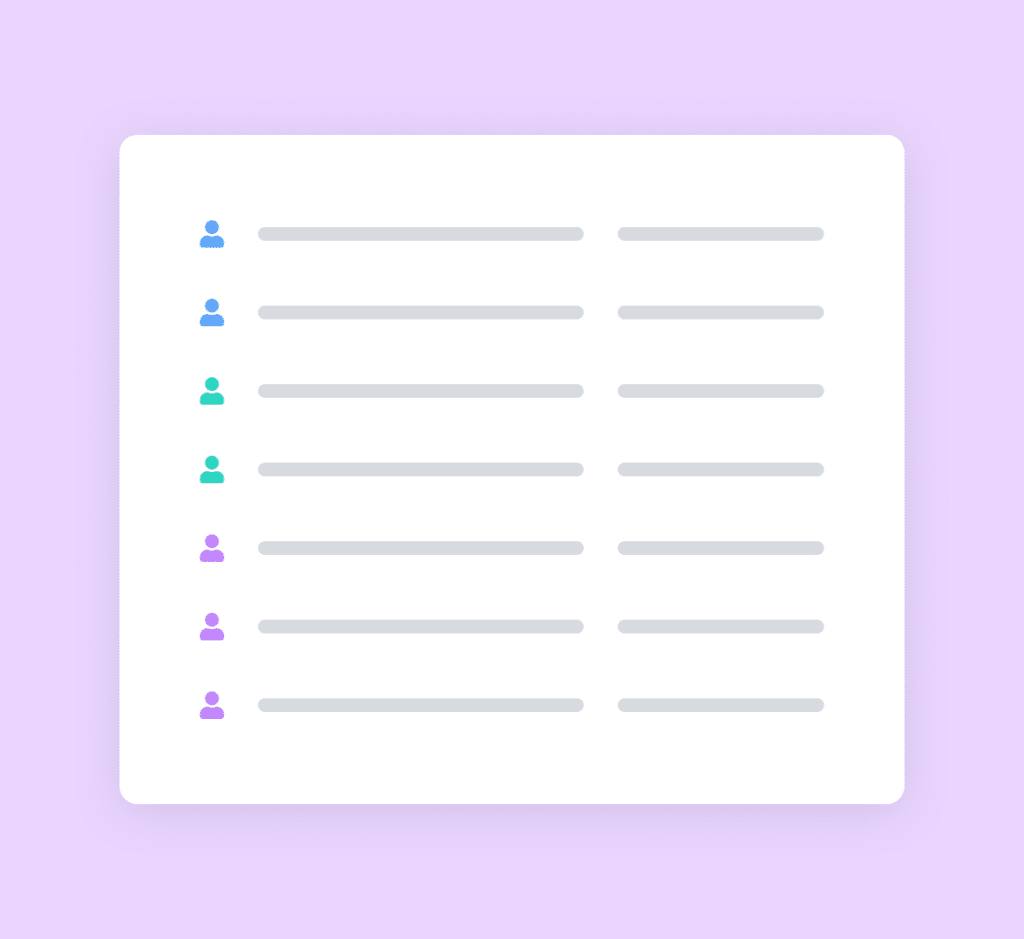 Ilustración de una lista de correo electrónico segmentada con iconos de usuario