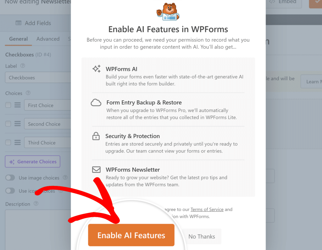 Enable AI features wpforms
