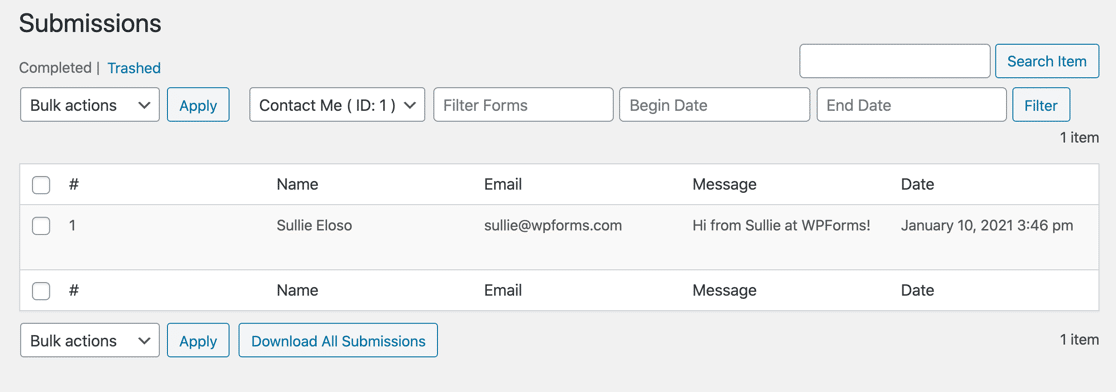 Ninja Forms entry storage - WPForms Ninja Forms entry storage