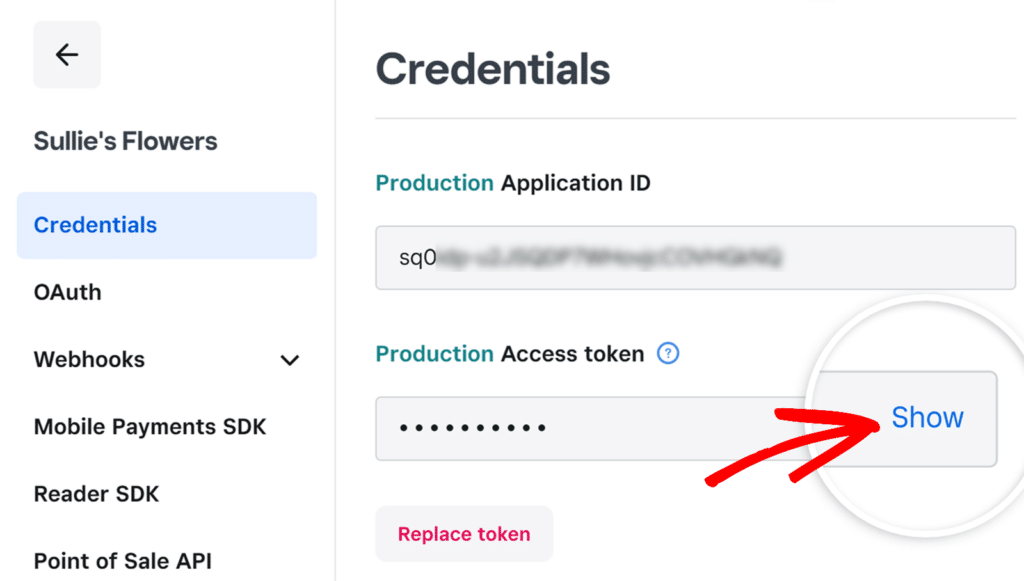 表示をクリックしてアクセストークンを表示