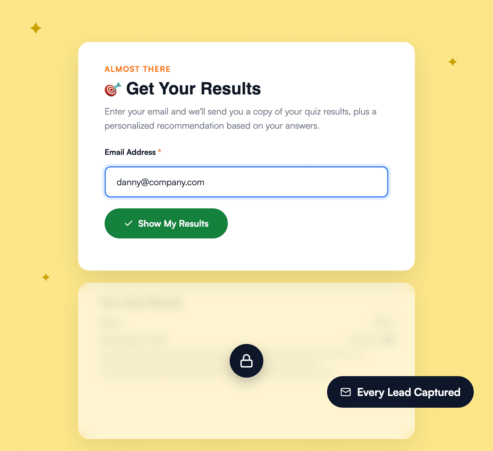 Required email field shown before a WPForms quiz results screen