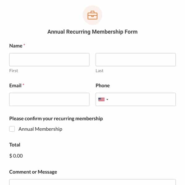 Annual Recurring Membership Form template preview