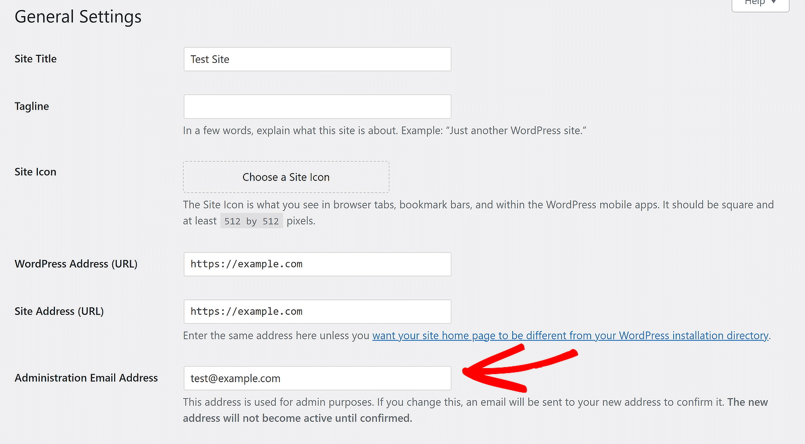 administration email address wordpress