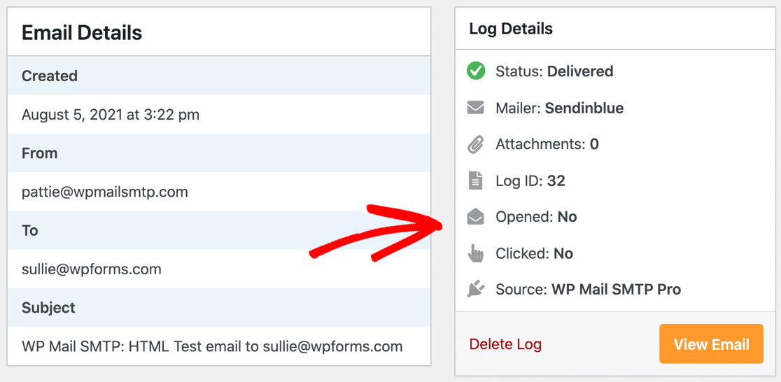 Open and click information in WordPress email log - WP Mail SMTP Open and click information in WordPress email log