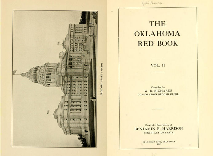 Title page of Oklahoma Red Book, Volume 2, 1912, with illustration of proposed Oklahoma State Capitol