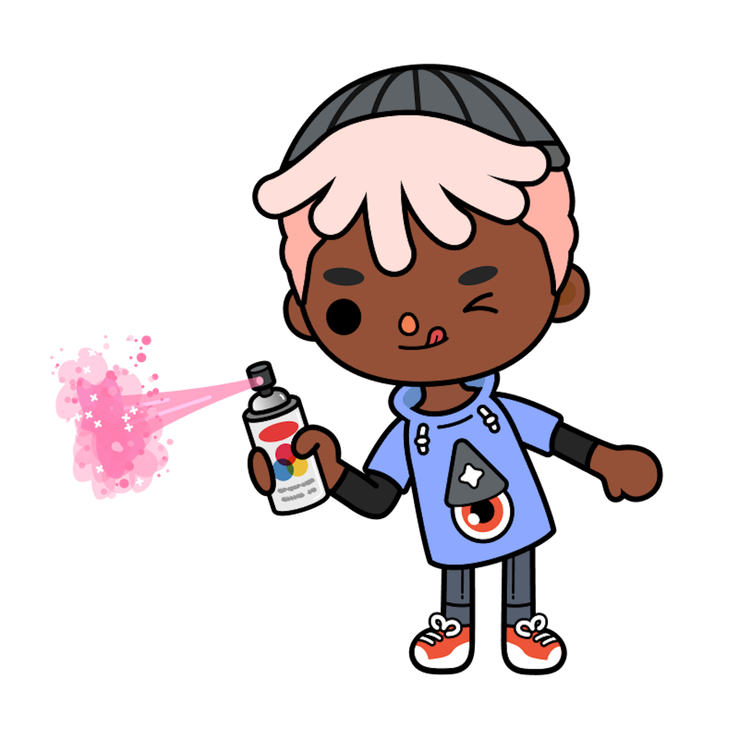 spray-person This is an image of Leon, a character from Toca Boca World, holding a spray can and spraying onto a surface