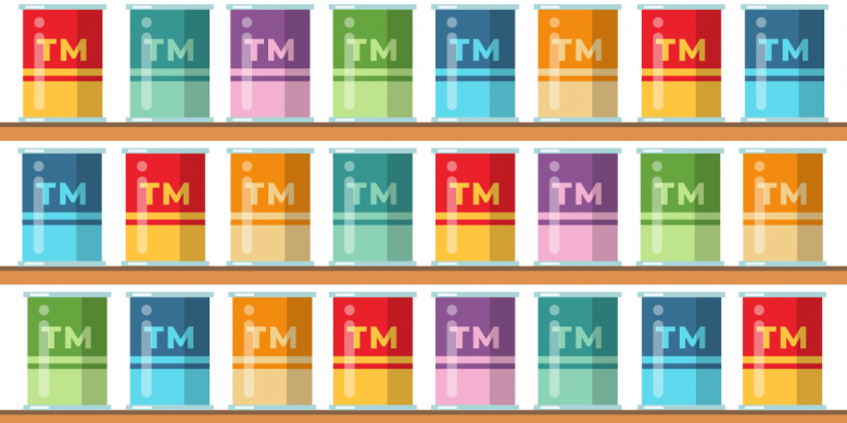 Trademark Caans Cans on a shelf with Trademark symbols