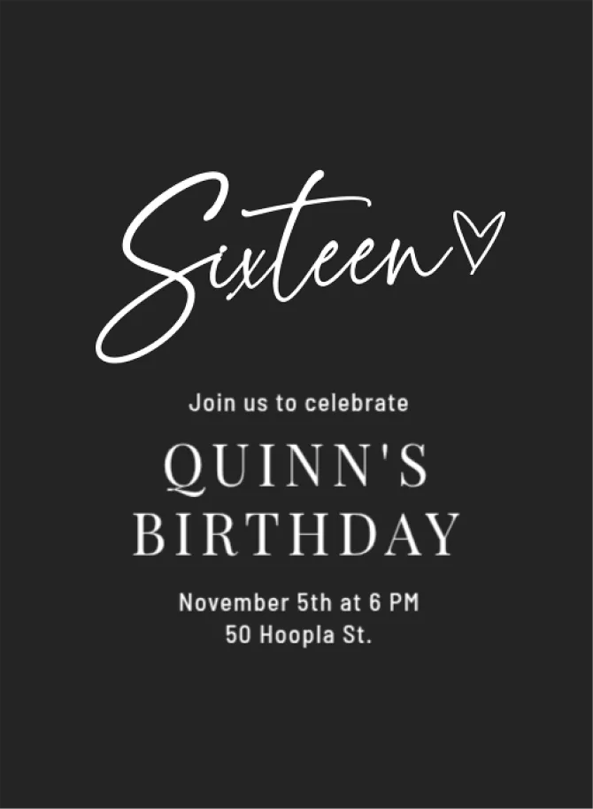 Milestone birthday invitation templates for a sweet sixteen.