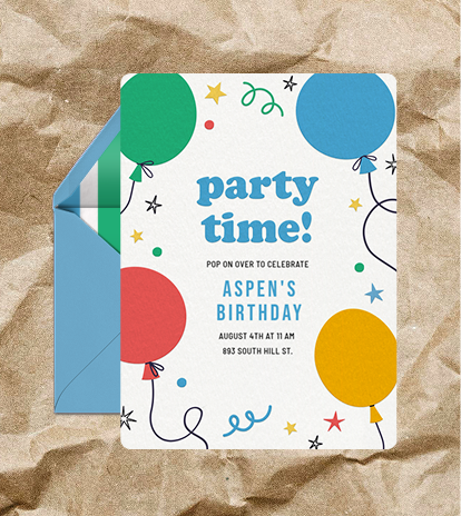 Colorful birthday invitation with balloons.