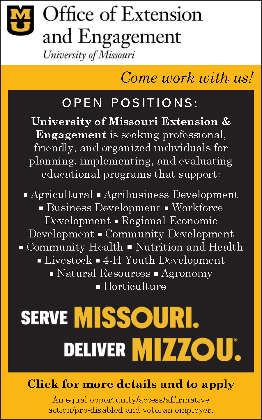 U of Missouri openings