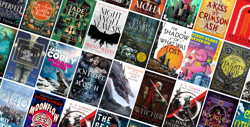 A selection of book covers from orbit including Night Angel Nemesis, The Shadow of What Was Lost, Teddy Bears Never Die, The Witcher, The Knight and the Moth, Leviathan Wakes.