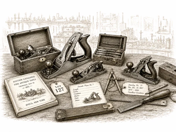 Antique tool collection prepared for consignment